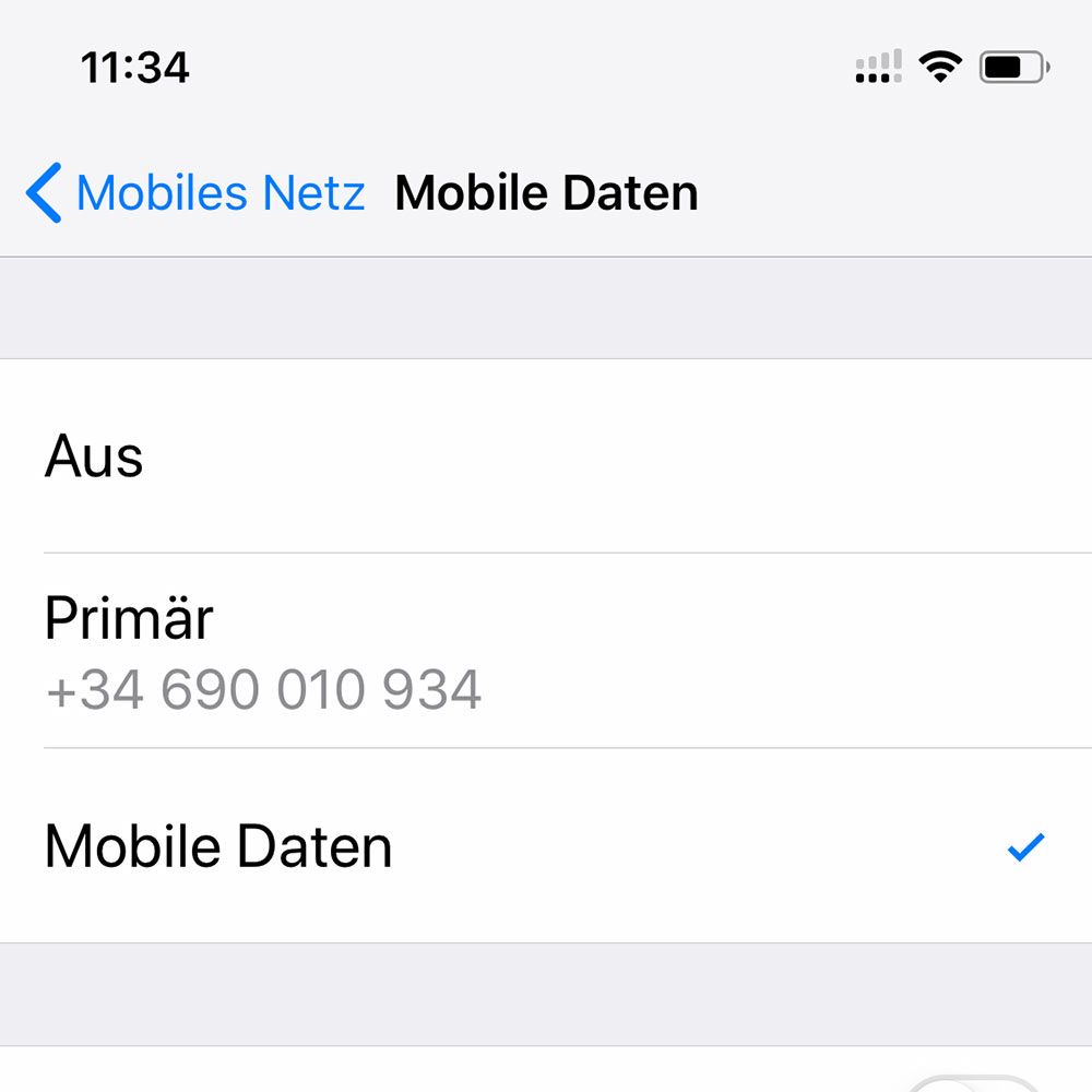 Einstellung Mobile Daten iPhone