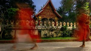 monk parade in luang prabang
